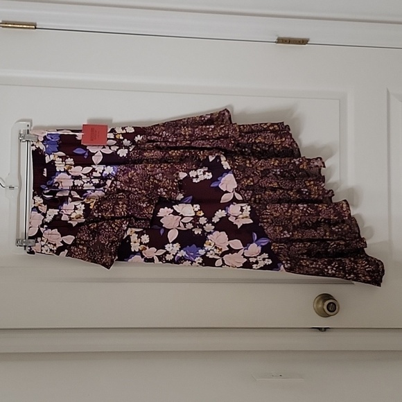 Mossimo Supply Co. Dresses & Skirts - Mossimo Size XS Burgundy Floral Ruffle Midi Skirt Asymmetrical Hem, NEW with Tag